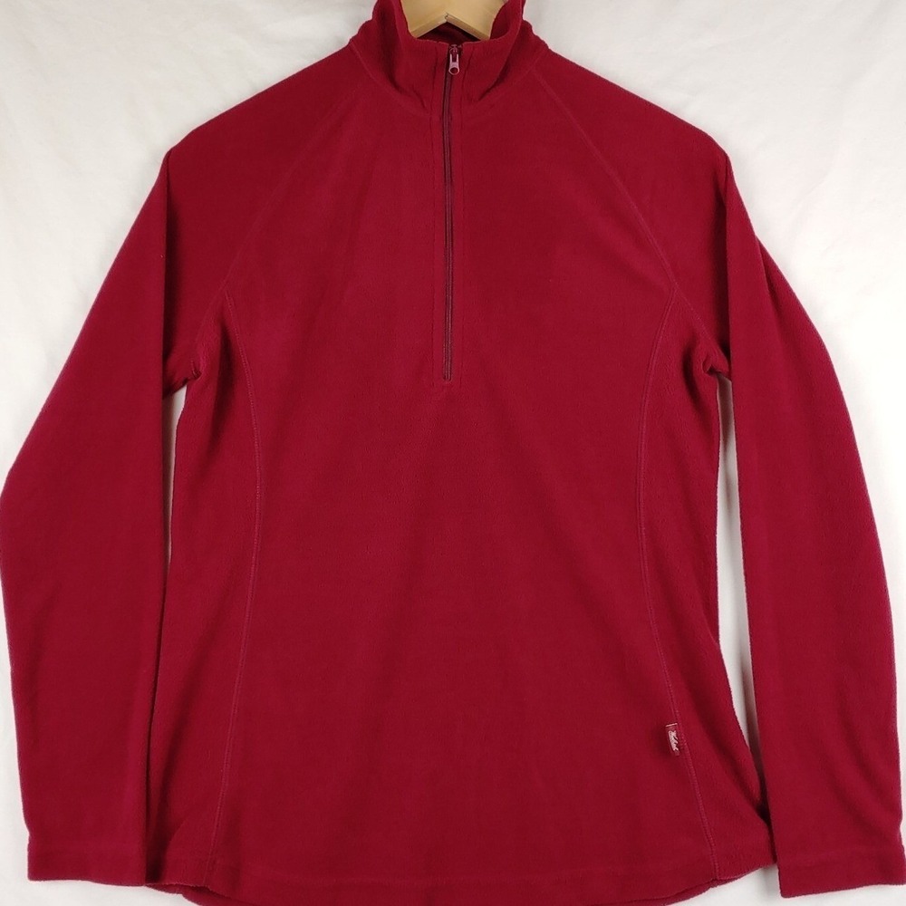 Woolrich Fleece Pullover Womens Medium Red 1/4 Zip Mock Neck Long Sleeve